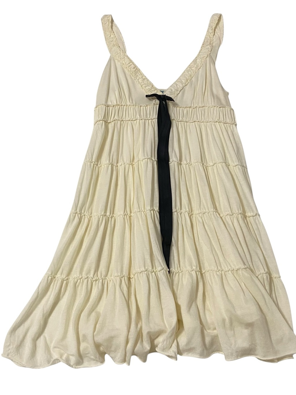 Velvet by Graham Spencer Tiered Babydoll Dress Cream Lyocell Size Large